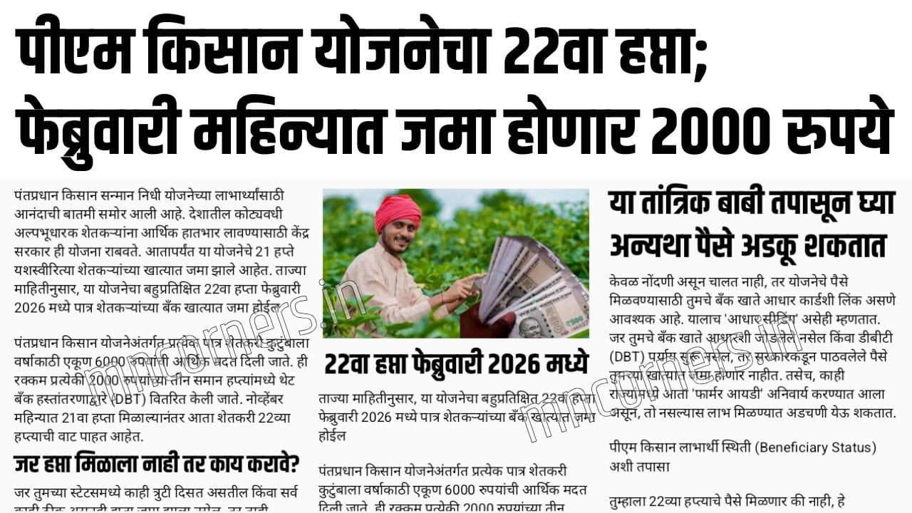 PM Kisan 22nd Installment Date